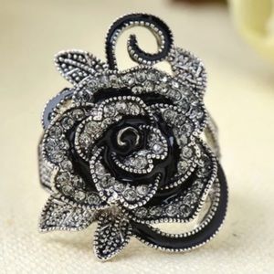 Ladies Gothic Vintage 925 Sterling Silver Big Rose Flower Ring